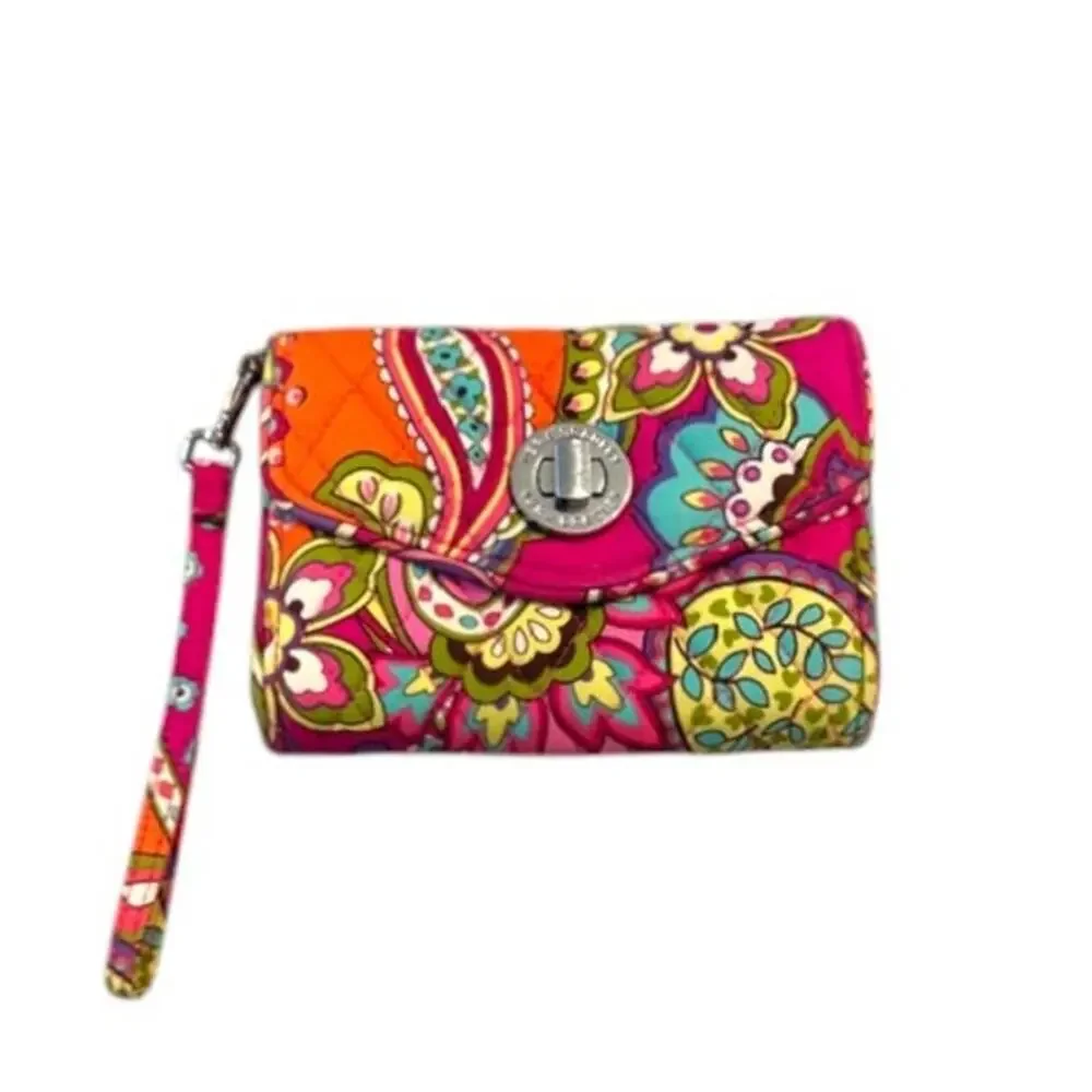 Vera Bradley Rumba Paisley Wristlet Wallet Pink Orange Quilted